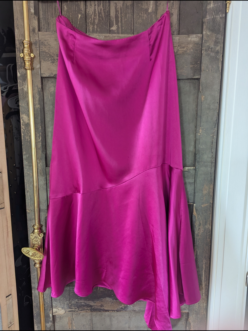 Steve Madden Magenta Asymmetrical Satin Midi Skirt